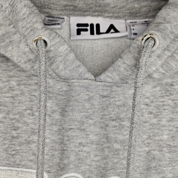 Fila Fleece Womens Medium Heather Grey White Drawstring Hooded Sweatshirt Hoodie - Picture 5 of 7